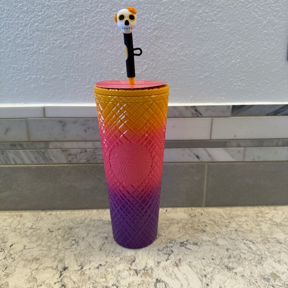 Starbucks Dia De Los Muertos 2024 Ombre Tumbler 24oz /sugar skull topper - Picture 1 of 8